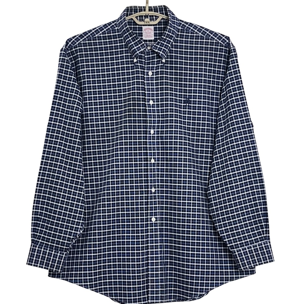 Brooks Brothers The Original Polo Shirt XL Blue Check Non-Iron Supima Cotton - Picture 2 of 10